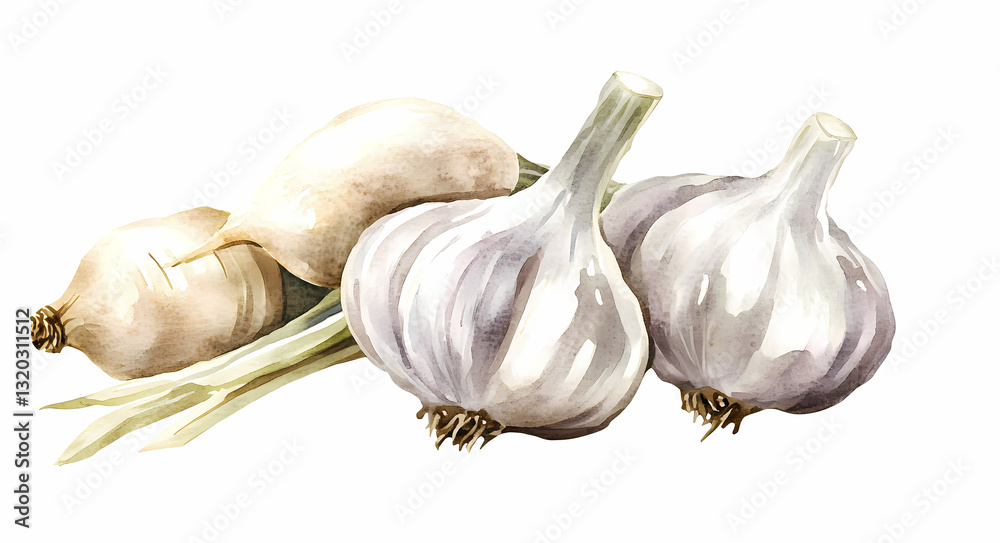 Obraz premium Fresh Garlic Collection: A close-up shot of a collection of fresh garlic bulbs, showcasing the natural textures and forms of the cloves, ideal for culinary and health concepts.
