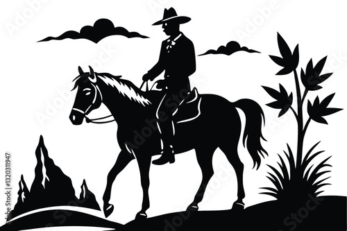 Vector silhouette of horse riding