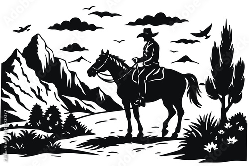 horse riding  black silhouette vector isolated on a white background