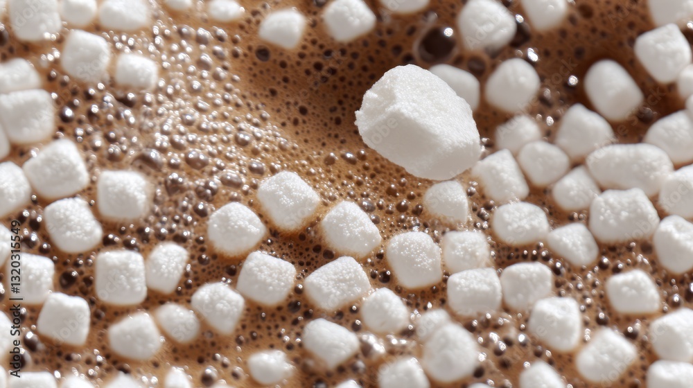 close-up of fluffy marshmallow in hot cocoa with copy space. close-up of fluffy marshmallow in hot cocoa with copy space.