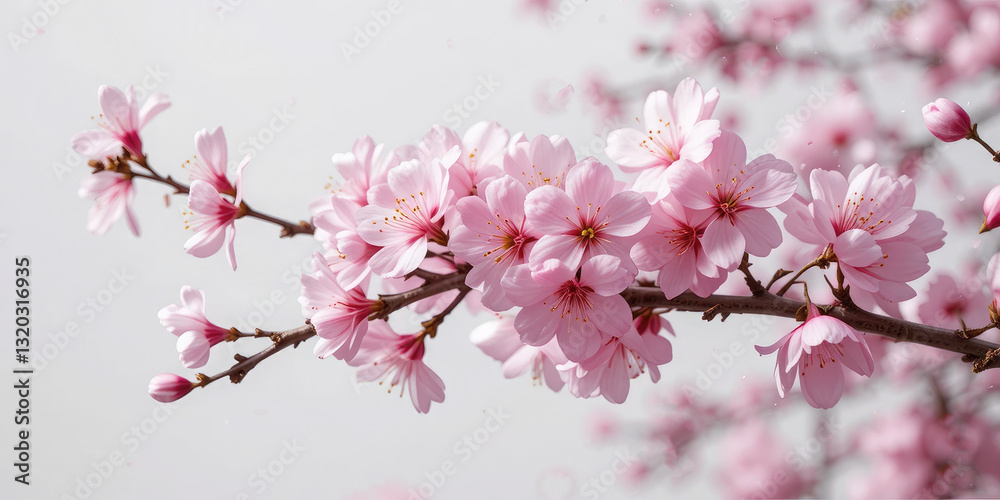 Fototapeta premium Pink Cherry Blossom in Spring Isolated On White Background.