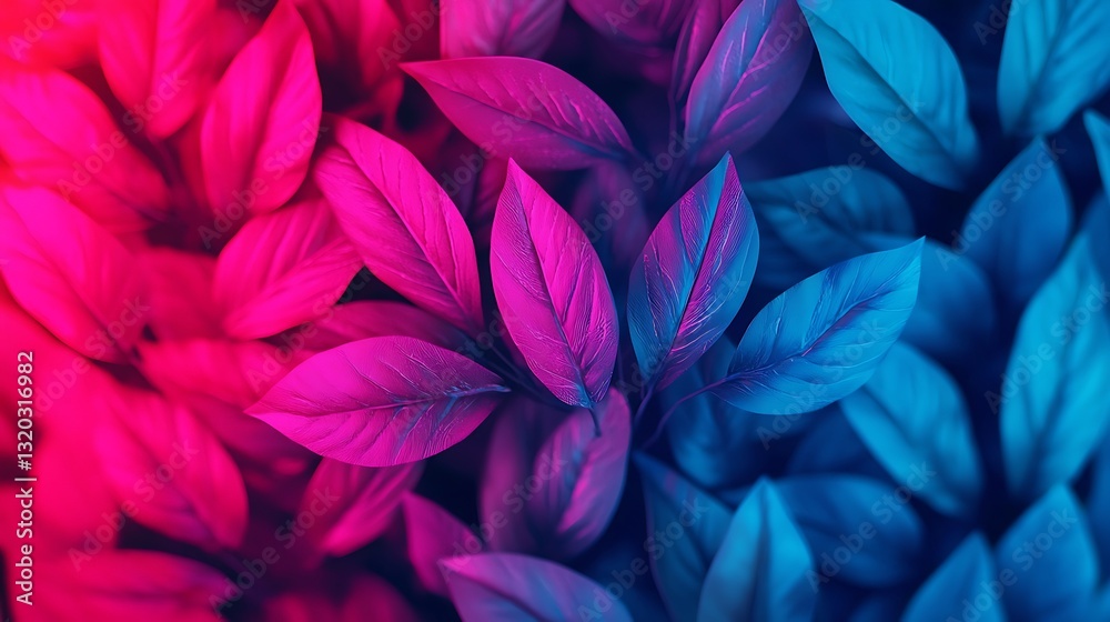 A vibrant close-up of leaves in shades of pink and blue, creating a visually striking and colorful nature abstract. A vibrant close-up of leaves in shades of pink and blue, creating a visually striking and colorful nature abstract.