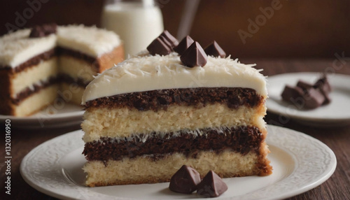 Wallpaper Mural piece of coconut chocolate chip cake on a plate Torontodigital.ca