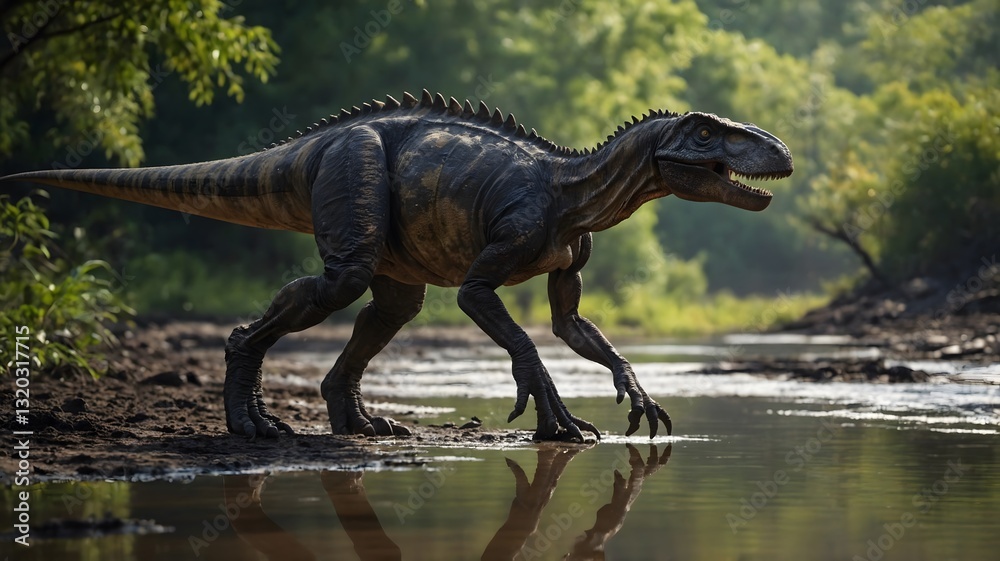 Fototapeta premium Early Archosaur Walking Along a Riverbank