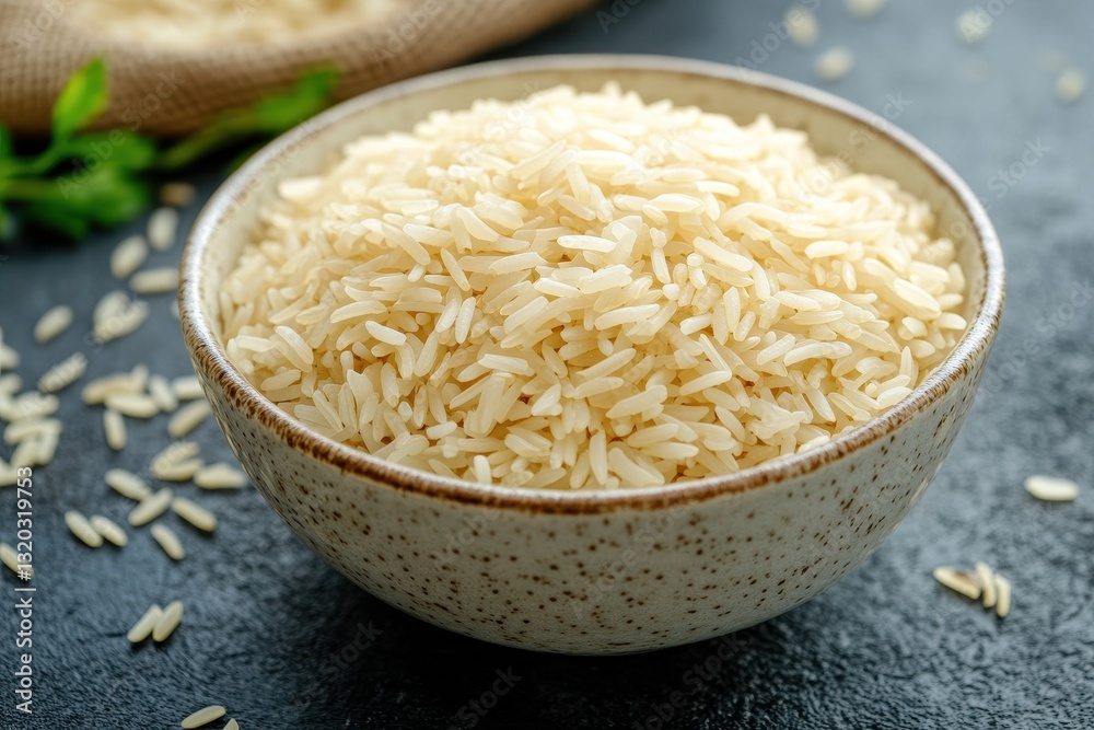 A bowl of cooked, light brown rice grains. Perfect for illustrating recipes, healthy eating, or Asian cuisine. A bowl of cooked, light brown rice grains. Perfect for illustrating recipes, healthy eating, or Asian cuisine.