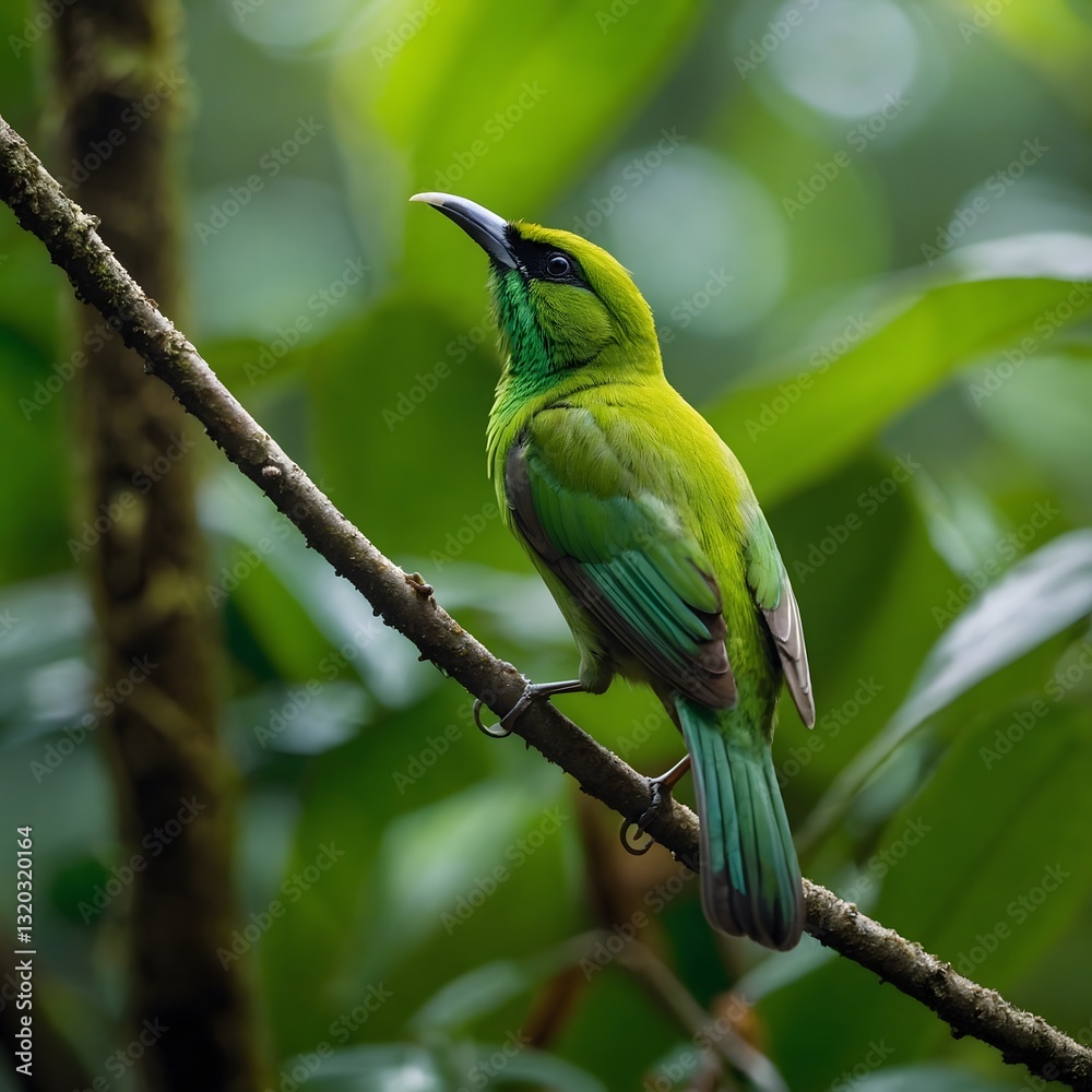 Obraz premium Leafbird Singing from a Perch in the Heart of the Rainforest