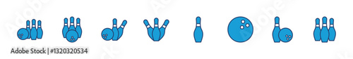 Bowling icon set. bowling ball and pin icon. bowling pins