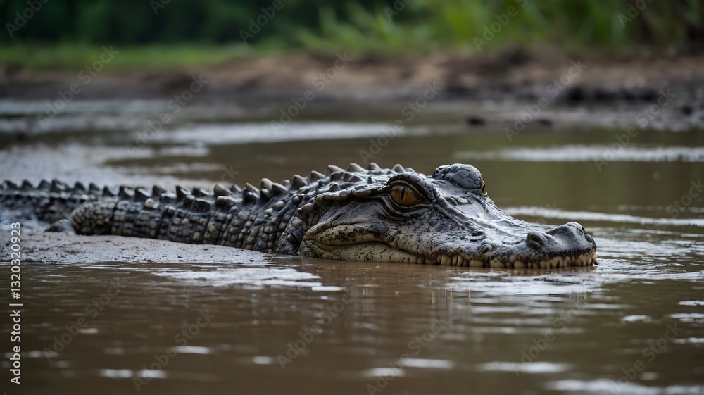 Obraz premium The Silent Stalker: A Crocodilian Archosaur in the Muddy Depths