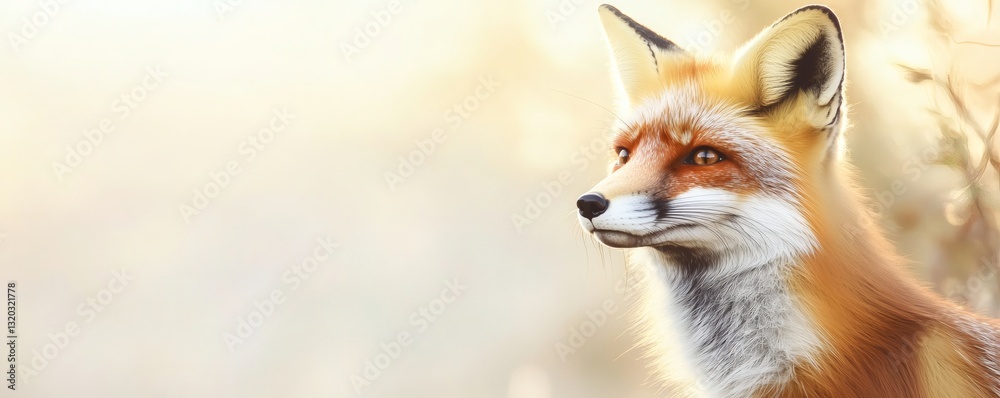 Obraz premium A beautiful red fox looking alert in the sunlit wilderness