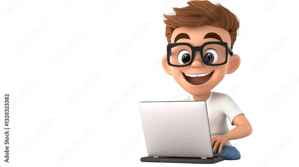Cheerful IT Professional Working on Laptop at Modern Office Desk Smiling Cartoon Character Representing Technology Business or Education Careers Cheerful IT Professional Working on Laptop at Modern Office Desk Smiling Cartoon Character Representing Technology Business or Education Careers