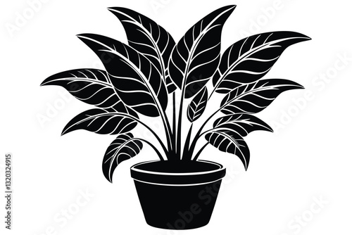 houseplant monstera deliciosa in a pot silhouette