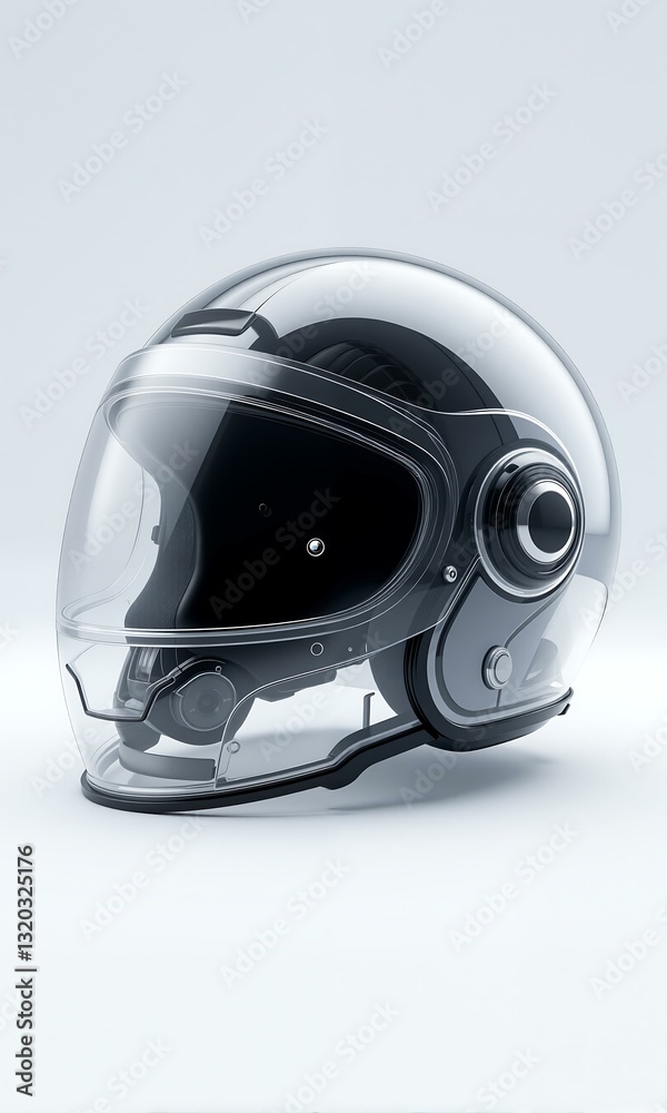 Fototapeta premium A helmet on display with clear visor and camera.
