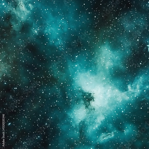 The image depicts a colorful nebula in a star filled space