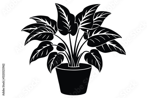 houseplant monstera deliciosa in a pot silhouette