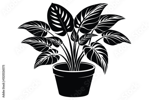 Vector silhouette Monstera flower in a pot as an interior or home garden decoration