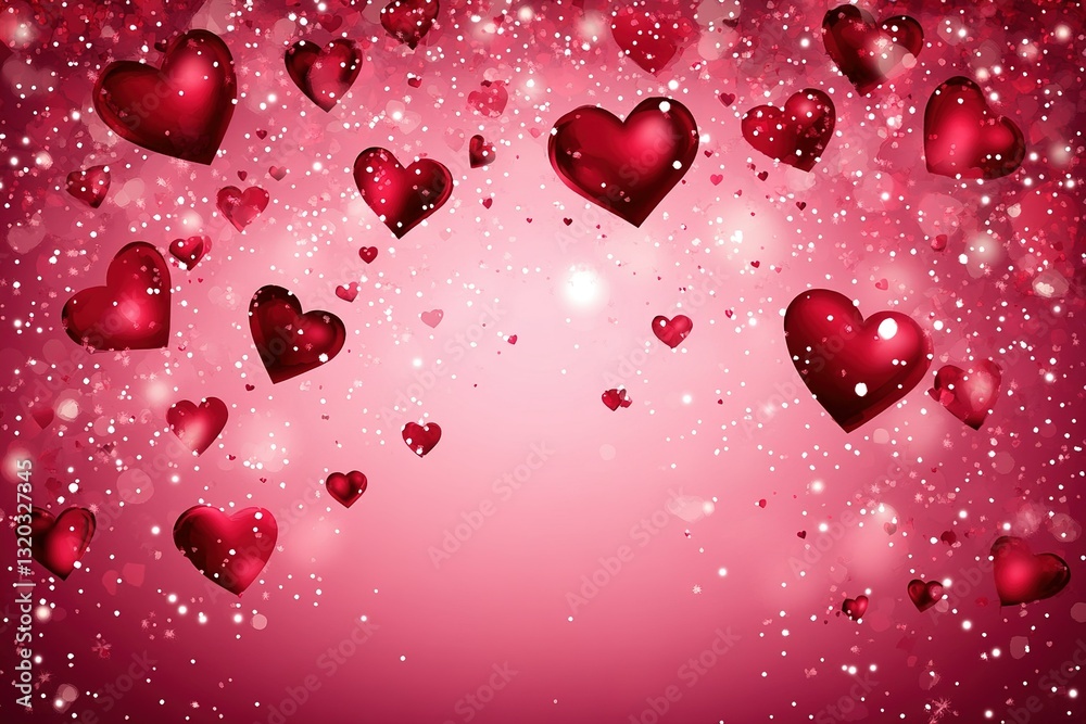 Floating heart shapes and sparkling specks create a romantic and festive backdrop Floating heart shapes and sparkling specks create a romantic and festive backdrop