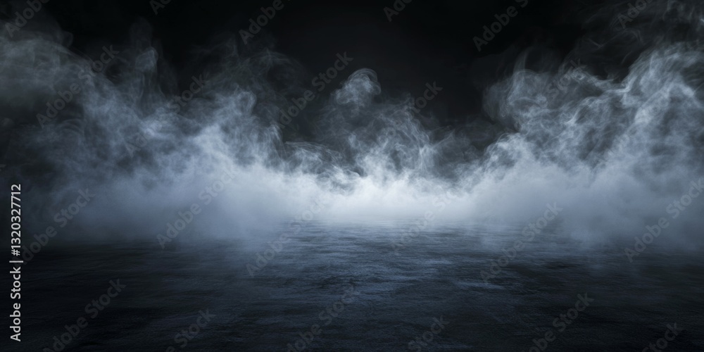 Fototapeta premium Dark Foggy Scene with Thick Mist Over a Reflective Surface in a Mysterious Atmosphere
