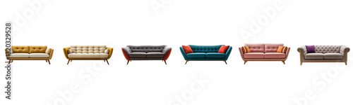 colorful upholstered sofa set on white background