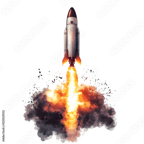 Fototapeta Naklejka Na Ścianę i Meble -  Rocket Launch: Pixel Art transparent background