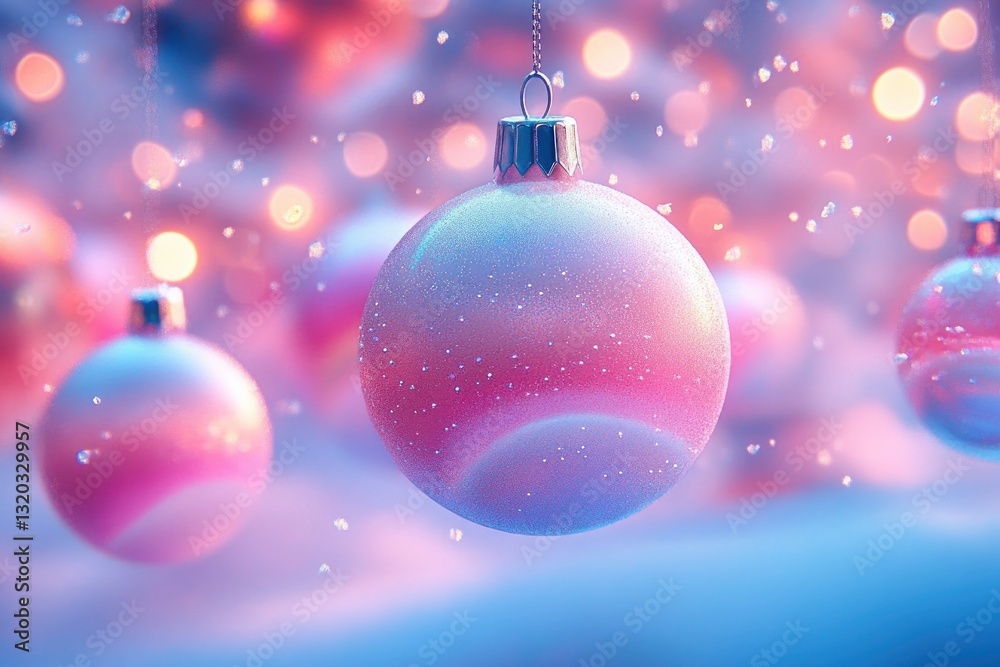 Fototapeta premium Surreal Christmas Ornament Scene in Pastel Colors with Futuristic Glass Textures