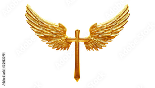 Angel Wings Cross: Gold Religious Image