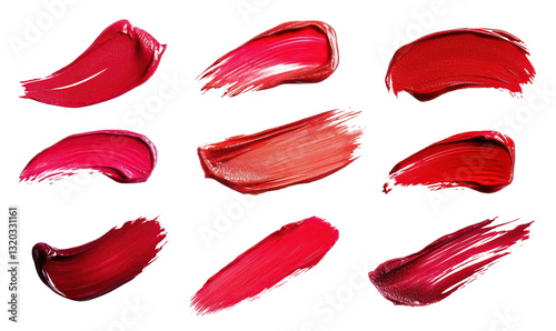 red lipstick swatches on white background