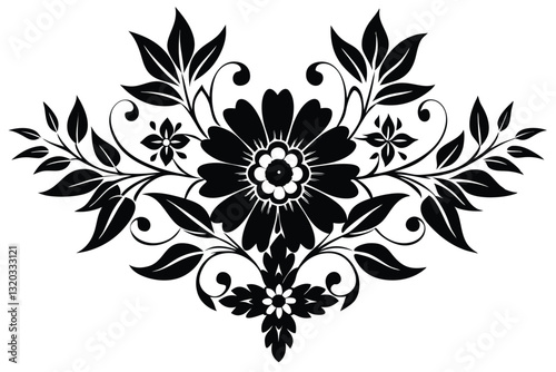 Floral decorative ornament in black on a white background