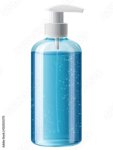blue hand sanitizer pump bottle on transparent background