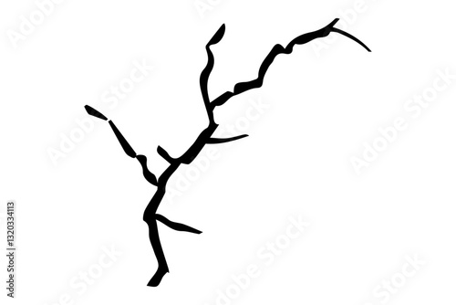 Long horizontal cracked wall. Damage surface crack and fissure in ground, concrete, crevices from disaster silhouette breaks on land surface from earthquake isolated transparent background