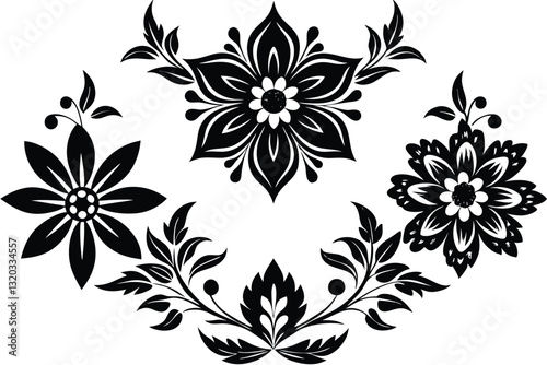 abstract black and white floral arrangement