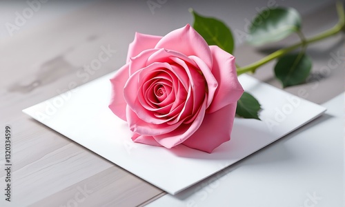 A pink rose on top of an envelope.
