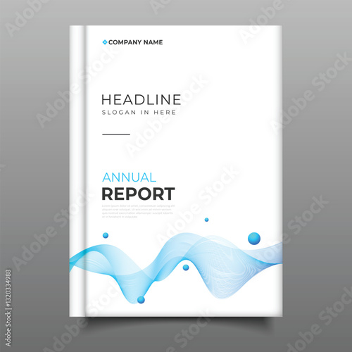 Business annual report cover book template flyer wavy blue line design