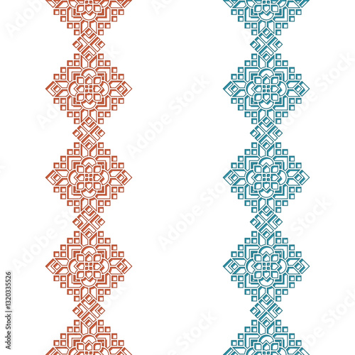 Islamic Geometric Rhombus Ornament Border with Stroke and Silhouette Textured 