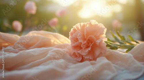 A delicate pink carnation bouquet for Mother's Day, symbolizing love and gratitude in a serene setting.