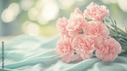 A delicate pink carnation bouquet for Mother's Day, symbolizing love and gratitude in a serene setting.