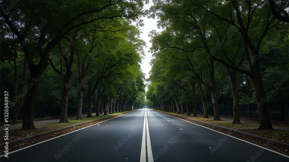 Fototapeta premium A very long road with trees on both sides.