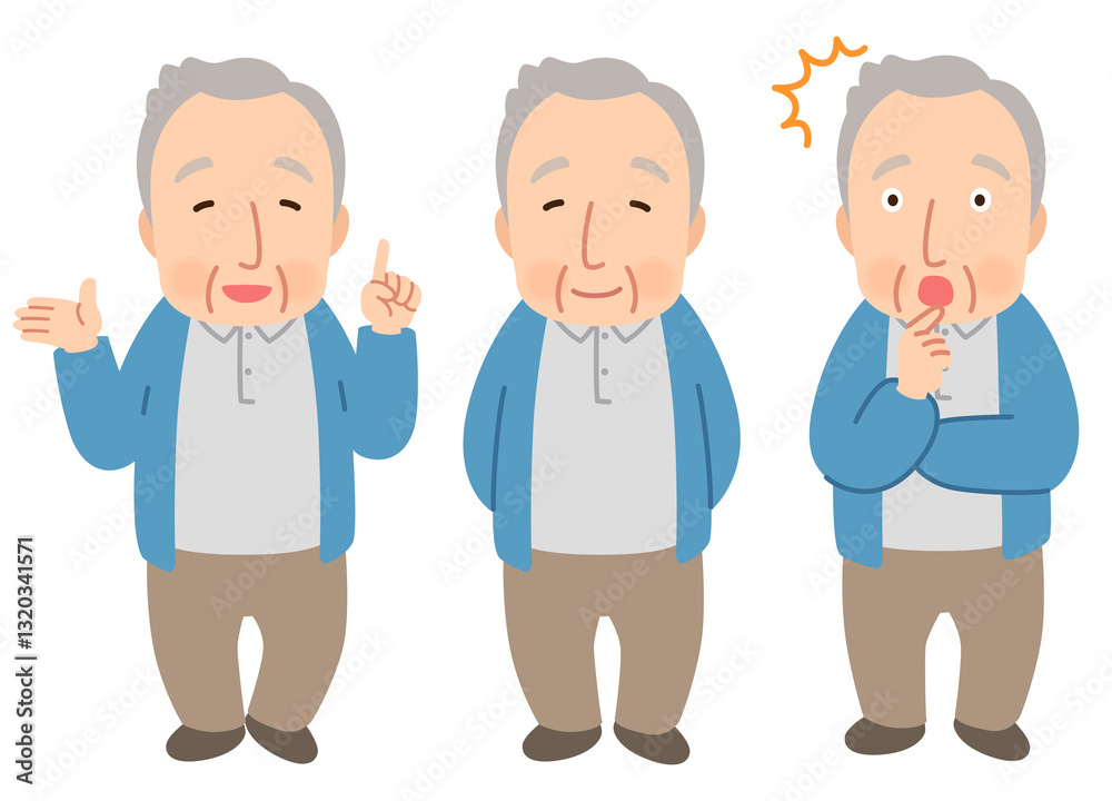 高齢男性　表情ポーズ　シニア　高齢者　後期高齢者