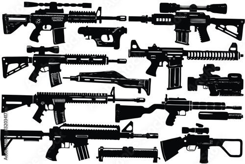 Firearms Silhouette Vector on white background