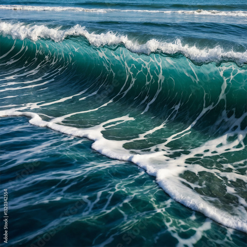 Wallpaper Mural Powerful Ocean Wave Cresting Along the Beach Shoreline in Vibrant Blue Colors Torontodigital.ca