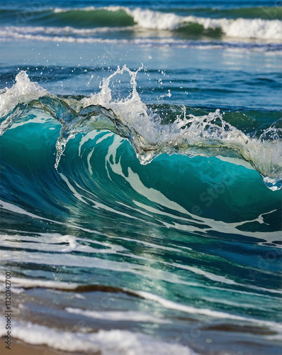 Wallpaper Mural Powerful Ocean Wave Cresting Along the Beach Shoreline in Vibrant Blue Colors Torontodigital.ca
