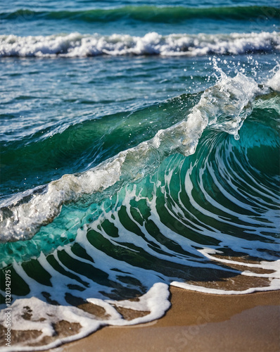 Wallpaper Mural Powerful Ocean Wave Cresting Along the Beach Shoreline in Vibrant Blue Colors Torontodigital.ca