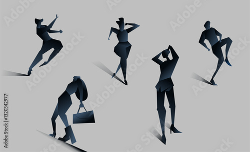 Set illustration artis model profesional pose for fashion from any perspective. Flat illustration with dark gradient color