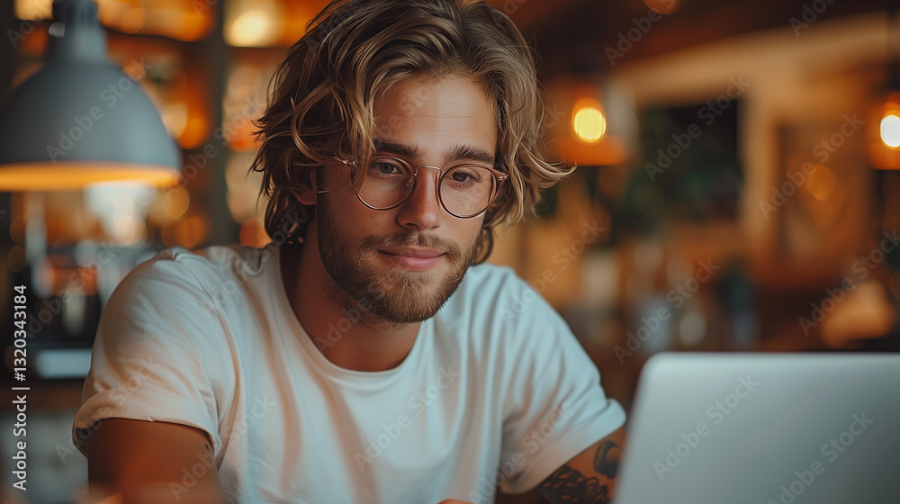 A businessman is working on laptop in the office. A student wearing glasses is studying and researching in his room A businessman is working on laptop in the office. A student wearing glasses is studying and researching in his room