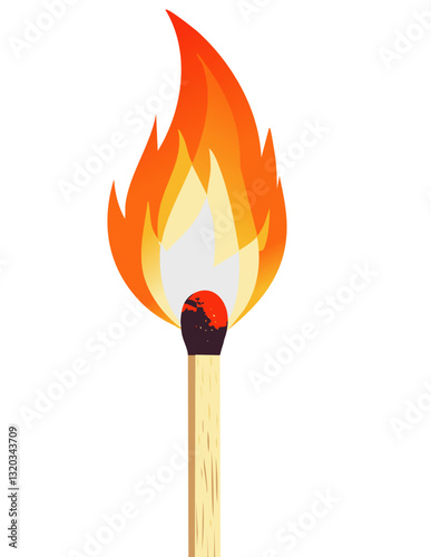 A minimalist and modern vector illustration of a burning matchstick, featuring a stylized flame with warm orange and yellow hues, symbolizing ignition, energy, and inspiration.

