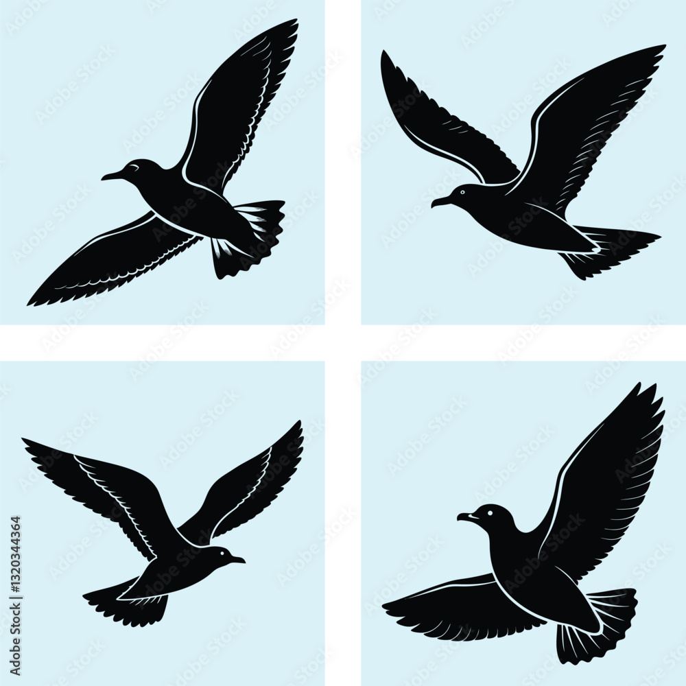 Obraz premium Flying Seagull Silhouette vector illustration