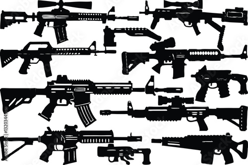 Collection of Rifles and Gun Shapes Vector