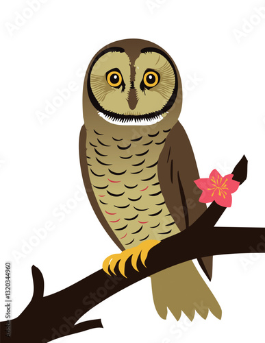 A beautifully detailed vector illustration of an owl with intricate feather patterns and a piercing gaze. The artwork captures the essence of the nocturnal bird with warm earthy tones and precise shad
