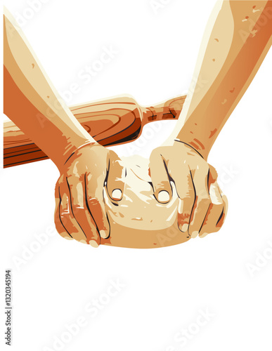 A close-up of hands kneading a ball of dough on a floured wooden surface, capturing the warmth and craftsmanship of traditional bread-making in a cozy home kitchen.

