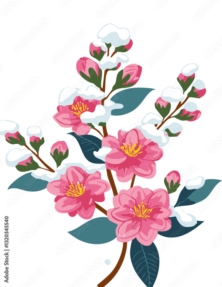 Obraz premium A stunning and intricate floral arrangement featuring pink and orange cherry blossoms in a delicate watercolor and paper-cut style, creating a soft, vibrant, and elegant artistic composition.