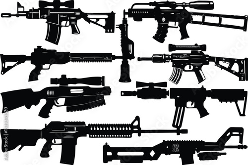Collection of Rifles and Gun Shapes Vector